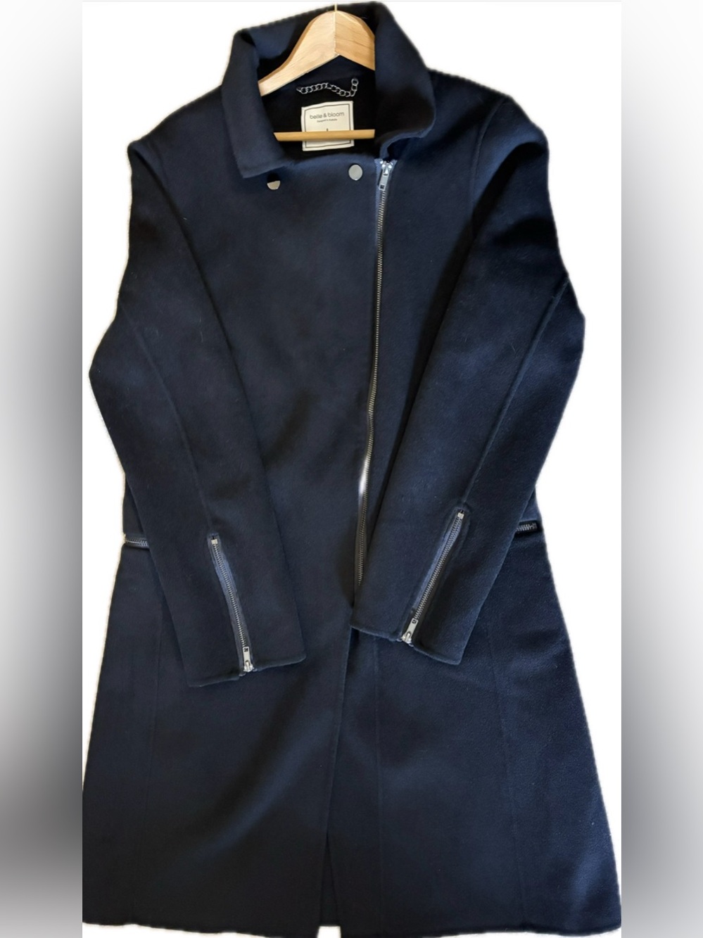 Belle & Bloom “Last Chance” Asymmetric Wool Blend Moto Coat - Black (Size L)